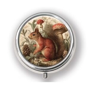 Silver Squirrel Mushroom woodland Pill Box 3-Section New